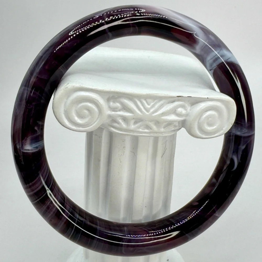 Vintage Chinese Glass Bangle – Black, Purple & White Swirl – Size 7.5